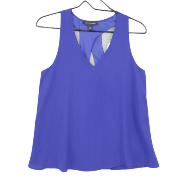 Banana Republic Petite Large Blue V Neck Tank Fully Lined Keyhole - Picture 11 of 16